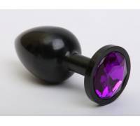 Анальная пробка металл черная с фиолетовым стразом 7,6х2,8см 47412-5MM