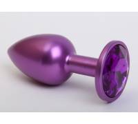 Анальная пробка металл фиолетовая с фиолетовым стразом 7,6х2,8см 47413-5MM