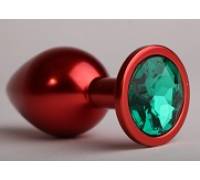 Анальная пробка металл красная с зеленым стразом 7,6х2,8см 47414-6MM
