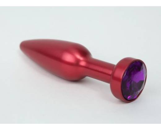 Большая красная анальная пробка с фиолетовым стразом - 11,2 см.