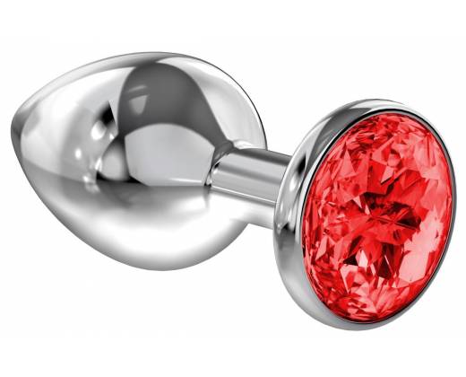 Большая серебристая анальная пробка Diamond Red Sparkle Large с красным кристаллом - 8 см.