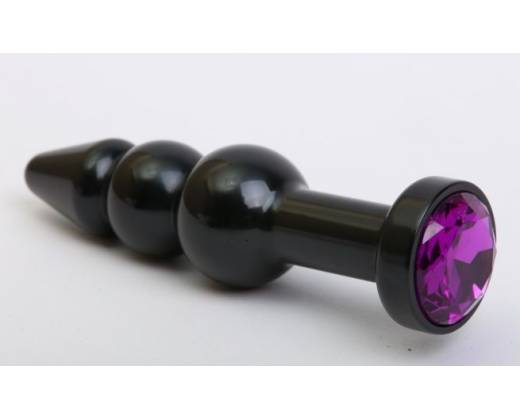Чёрная анальная ёлочка с фиолетовым кристаллом - 11,2 см.