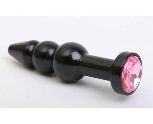 Чёрная анальная ёлочка с розовым кристаллом - 11,2 см.