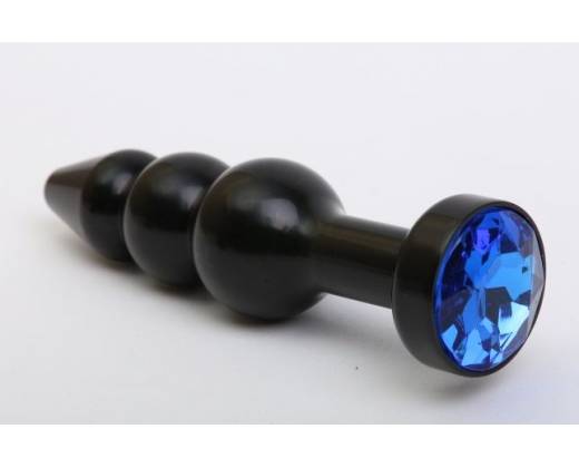 Чёрная анальная ёлочка с синим кристаллом - 11,2 см.
