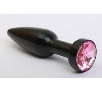 Чёрная удлинённая пробка с розовым кристаллом - 11,2 см.