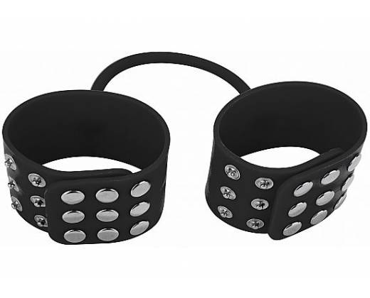 Черные силиконовые наручники с заклепками