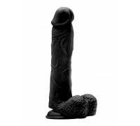 Чёрный фаллоимитатор Realistic Cock 9" With Scrotum - 23,5 см.