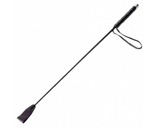 Чёрный стек с кожаной ручкой - 70 см.