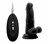 Чёрный вибратор-реалистик Vibrating Realistic Cock 6" With Scrotum - 15 см.