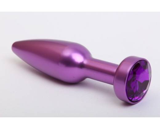 Фиолетовая анальная пробка с фиолетовым стразом - 11,2 см.