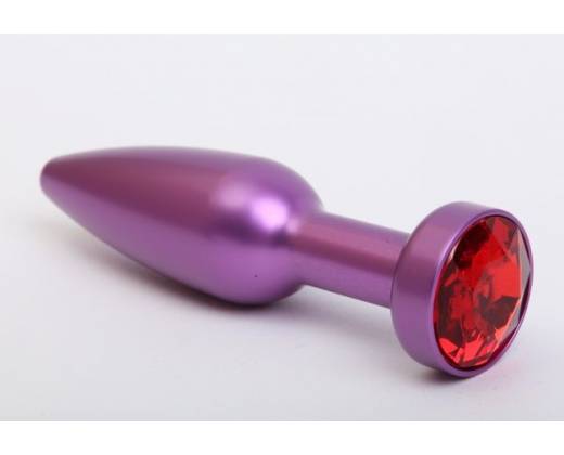 Фиолетовая анальная пробка с красным стразом - 11,2 см.