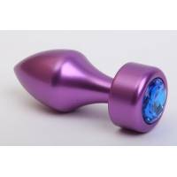 Фиолетовая анальная пробка с широким основанием и синим кристаллом - 7,8 см.