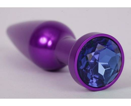 Фиолетовая анальная пробка с синим стразом - 11,2 см.