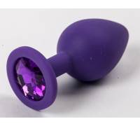 Фиолетовая силиконовая анальная пробка с фиолетовым стразом - 8,2 см.