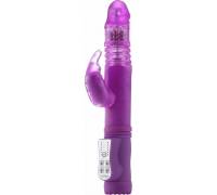 Фиолетовый вибратор Thrusting Rabbit с клиторальным стимулятором - 26 см.
