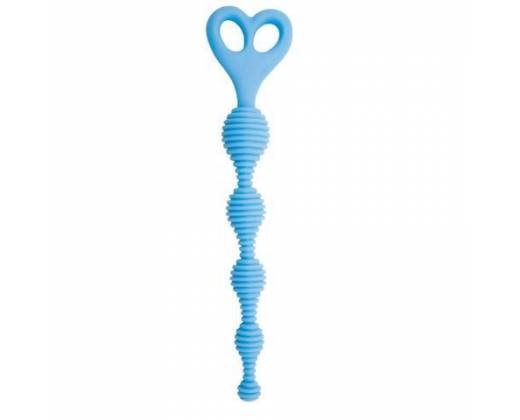 Голубая анальная цепочка с рёбрышками Climax Anal Silicone Stripes - 20,3 см.