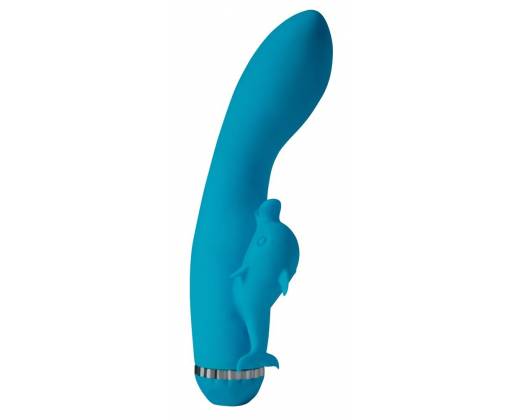Голубой вибратор с дельфинчиком Climax Elite - 22,3 см.