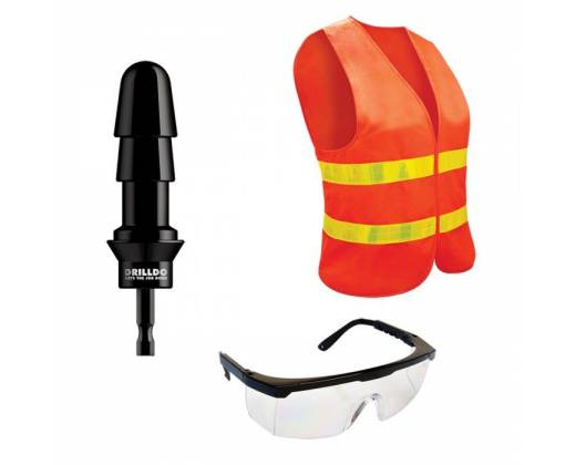 Комплект для секс-дрели DRILLDO - бит-адаптер, очки, жилет