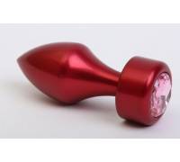 Красная анальная пробка с широким основанием и розовым кристаллом - 7,8 см.