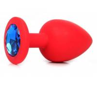 Красная силиконовая пробка с синим кристаллом размера M - 8 см.