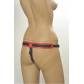 Красно-чёрные трусики для фиксации насадок кольцом Kanikule Leather Strap-on Harness Anatomic Thong