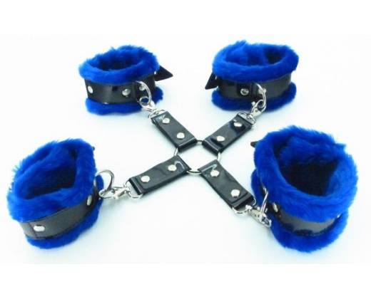 Набор фиксаторов краб с синим мехом BDSM Light 760006ars