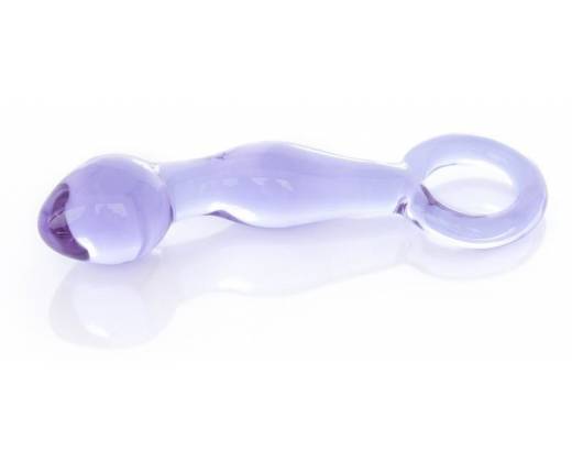 Нежно-фиолетовый стеклянный фаллоимитатор с ручкой-кольцом - 12 см.
