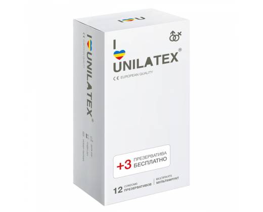 Разноцветные ароматизированные Unilatex Multifruit - 12 шт. + 3 шт. в подарок