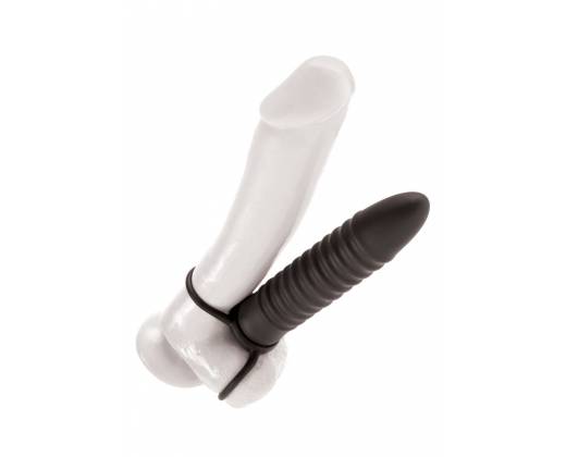 Рельефная насадка на пенис для двойной стимуляции RIBBED DOUBLE TROUBLE - 15 см.