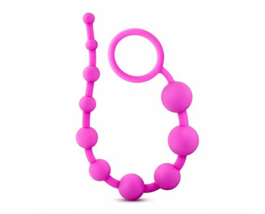Розовая анальная цепочка Luxe Silicone 10 Beads - 32 см.