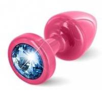 Розовая пробка с голубым кристаллом ANNI round Pink T1 Blue - 6 см.