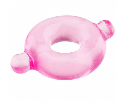 Розовое эрекционное кольцо с ушками для удобства надевания BASICX TPR COCKRING PINK