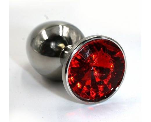Серебристая алюминиевая анальная пробка с красным кристаллом - 8,4 см.