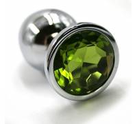 Серебристая алюминиевая анальная пробка с светло-зеленым кристаллом - 7 см.