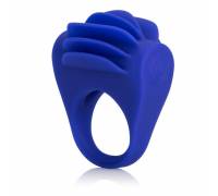 Синее эрекционное кольцо с рёбрышками и вибрацией Silicone Fluttering Enhancer