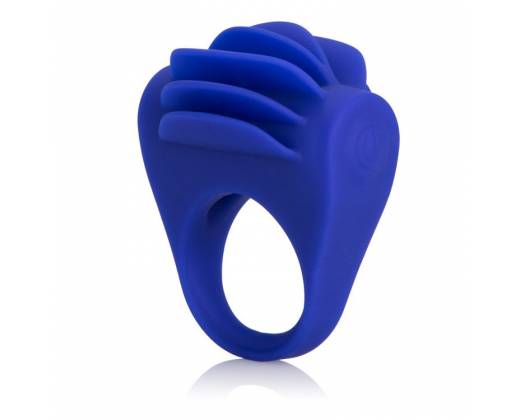 Синее эрекционное кольцо с рёбрышками и вибрацией Silicone Fluttering Enhancer