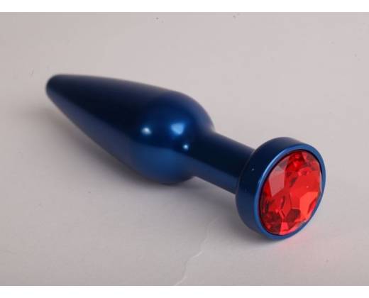 Синяя анальная пробка с красным кристаллом - 11,2 см.