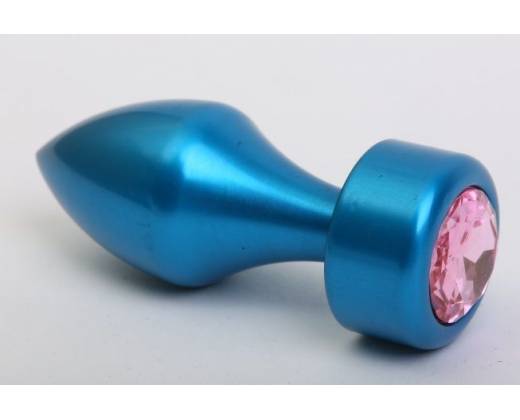 Синяя анальная пробка с розовым стразом - 7,8 см.