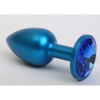 Синяя анальная пробка с синим кристаллом - 8,2 см.