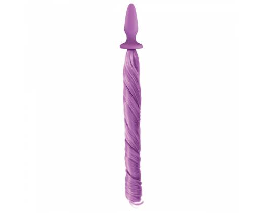 Сиреневая анальная пробка с сиреневым хвостом Unicorn Tails Pastel Purple