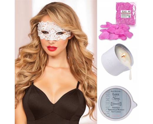 Smart Set №2: массажная свеча, лепестки роз и ажурная маска на глаза
