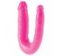 Ярко-розовый U-образный фаллоимитатор Double Trouble - 25,4 см.