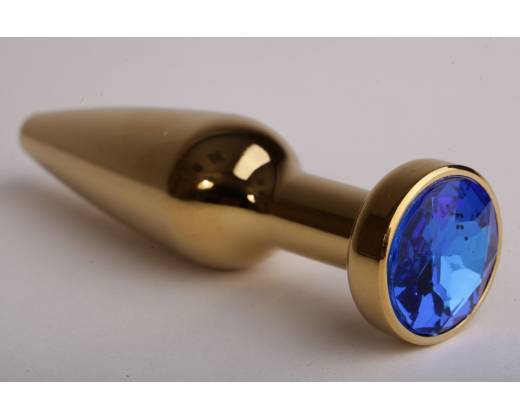 Золотистая анальная пробка с синим кристаллом - 11,2 см.