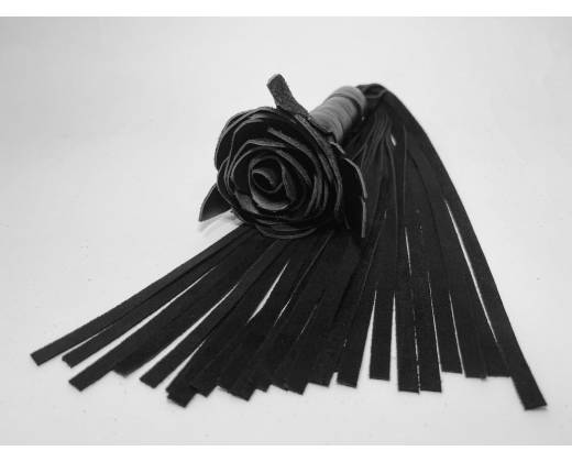 Черная замшевая плеть с розой в рукояти - 40 см.