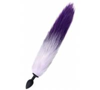 Черная анальная втулка с фиолетово-белым хвостом - размер S