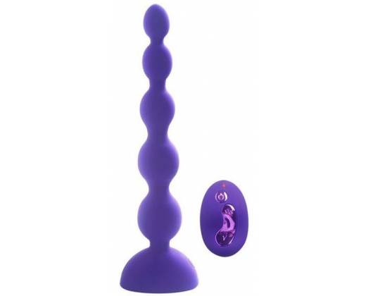 Фиолетовый анальный вибростимулятор Anal Beads L с пультом ДУ - 21,5 см.
