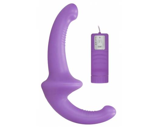 Фиолетовый безремневой вибрострапон с пультом управления Vibrating Silicone Strapless Strapon