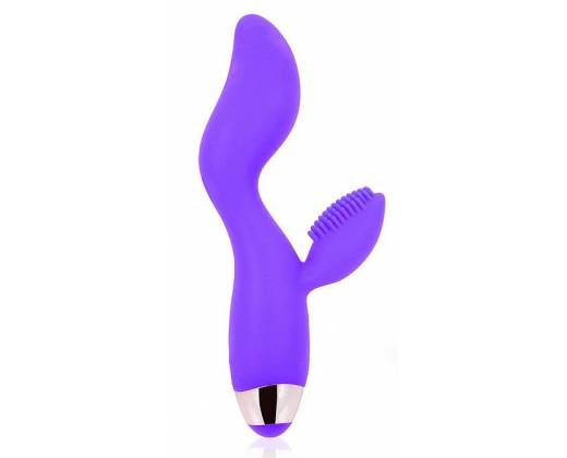 Фиолетовый изогнутый вибромассажер с клиторальным стимулятором с шипиками