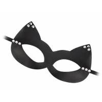 Пикантная черная маска "Кошка" с заклепками