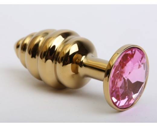 Золотистая рифлёная пробка с розовым стразом - 8,2 см.